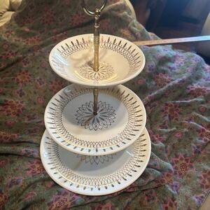 3 Tier Serving Tray Stand White Ceramic –Round Cupcake Dessert Party Platter MCM